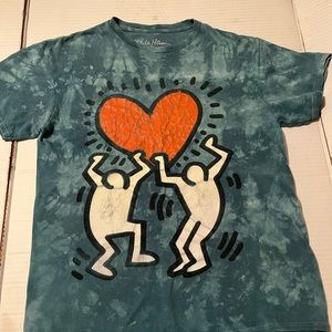 Keith Haring Graphic Keith Haring cracked heart blues/white tie dye shirt new